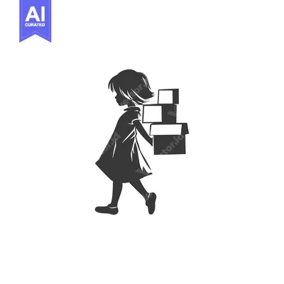Aset premium populer: Silhouette of a Girl Carrying a Stack of Boxes