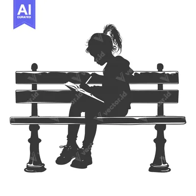 Premium design asset: Silhouette of a Girl Drawing on a Bench