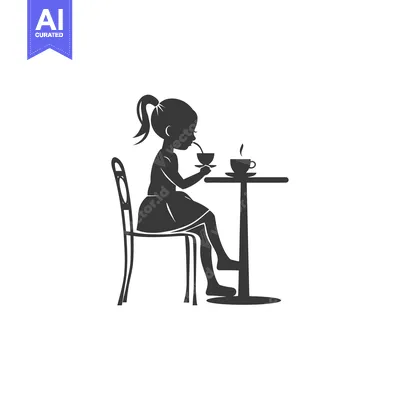 Silhouette of a girl drinking from a cup at a table