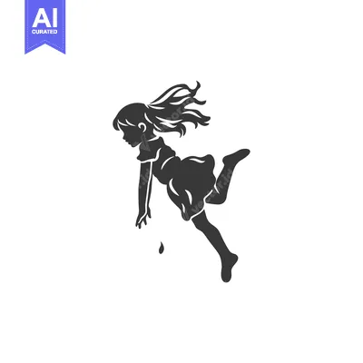 Aset desain premium: Silhouette of a Girl Falling with Flowing Hair