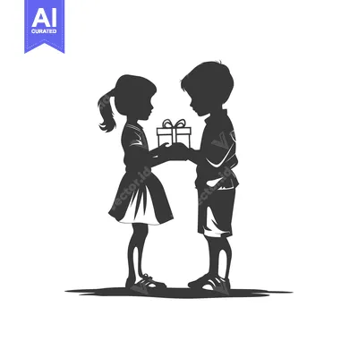 Aset premium populer: Silhouette of a Girl Giving a Boy a Gift