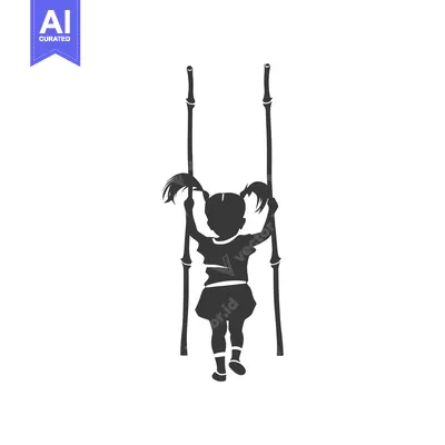 Silhouette of a Girl Hanging on Two Vertical Sticks