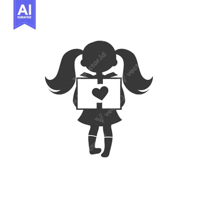 Aset desain premium: Silhouette of a girl holding a gift box with a heart