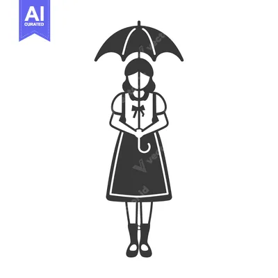 Aset desain premium: Silhouette of a girl holding an umbrella