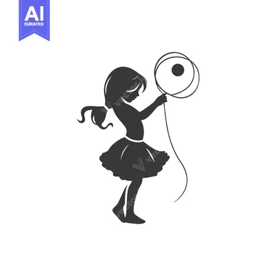 Aset desain premium: Silhouette of a Girl Holding a Ring-Shaped Object