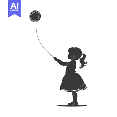 Silhouette of a girl in a dress holding a balloon