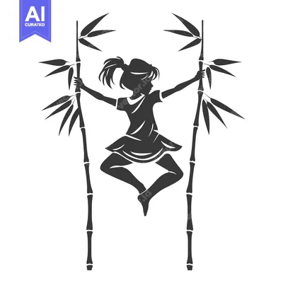 Popular premium asset: Silhouette of a girl jumping between two bamboo stalks