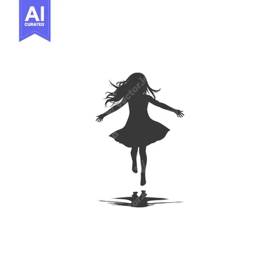 Aset premium populer: Silhouette of a girl jumping with hair flowing and a reflection below