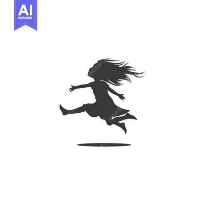Download Silhouette of a Girl Jumping with Hair Flowing in the Wind Vector Graphic