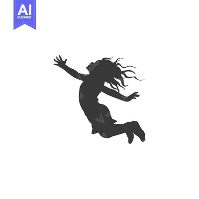 Download Silhouette of a Girl Leaping with Arms Outstretched Vector Graphic