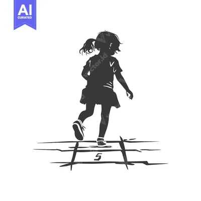 Download Silhouette of a girl playing hopscotch Vector Graphic