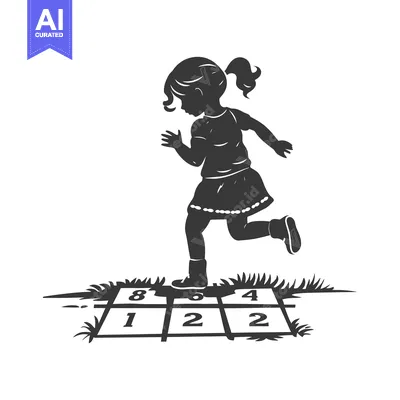 Download Silhouette of a Girl Playing Hopscotch Vector Graphic
