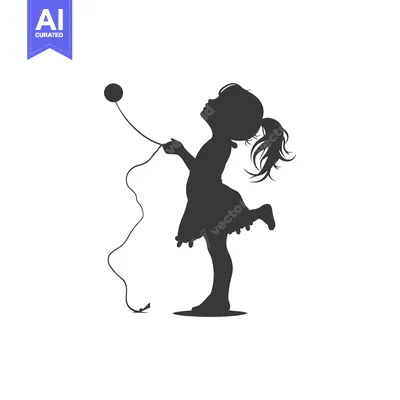 Silhouette of a Girl Playing with a Ball on a String