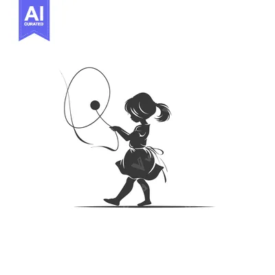 Download Silhouette of a Girl Playing with a Spinning Toy Vector Graphic