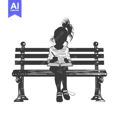 Download Silhouette of a Girl Reading a Book on a Bench Vector Graphic