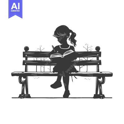 Silhouette of a girl reading a book on a bench