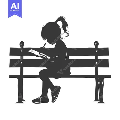 Download Silhouette of a Girl Reading on a Bench Vector Graphic