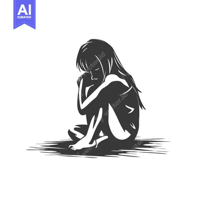 Download Silhouette of a Girl Sitting Alone, Arms Around Her Knees Vector Graphic