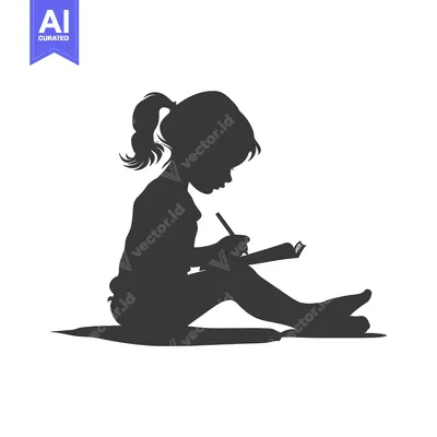 Popular premium asset: Silhouette of a girl sitting and writing in a book