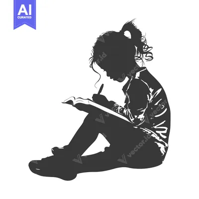 Aset premium populer: Silhouette of a Girl Sitting and Writing in a Notebook