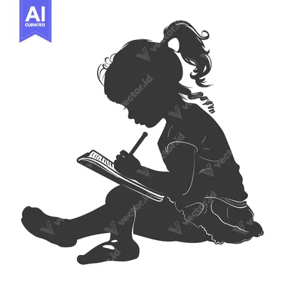 Premium design asset: Silhouette of a girl sitting and writing in a notebook