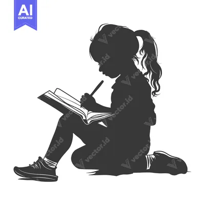 Silhouette of a Girl Sitting and Writing in a Notebook