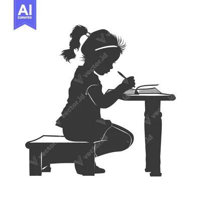 Aset premium populer: Silhouette of a Girl Sitting at a Desk and Writing