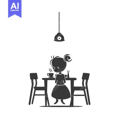 Aset premium populer: Silhouette of a Girl Sitting at a Table with a Cup of Coffee