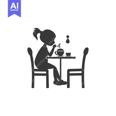 Silhouette of a girl sitting at a table with a cup of hot beverage