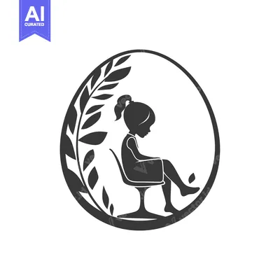 Aset desain premium: Silhouette of a Girl Sitting in a Chair Surrounded by Foliage