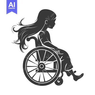 Aset desain premium: Silhouette of a Girl Sitting in a Wheelchair