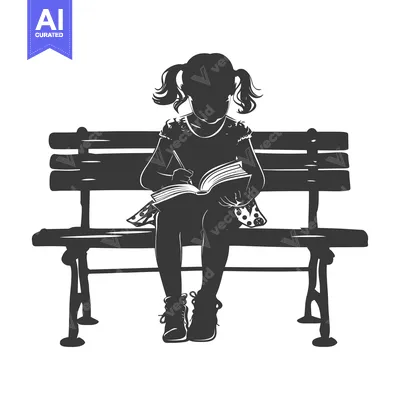 Aset premium populer: Silhouette of a Girl Sitting on a Bench and Writing in a Book