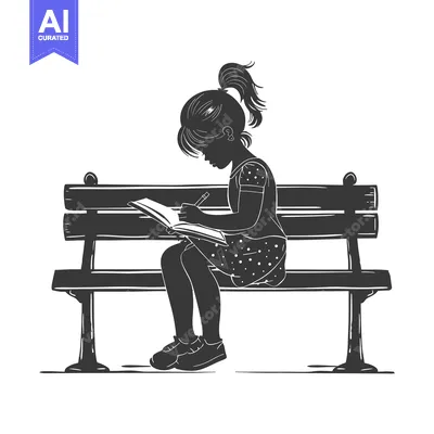 Aset premium populer: Silhouette of a Girl Sitting on a Bench and Writing in a Notebook