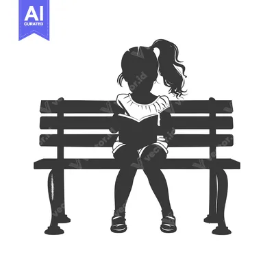 Silhouette of a Girl Sitting on a Bench Reading a Book