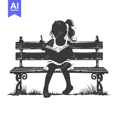 Silhouette of a Girl Sitting on a Bench Reading a Book