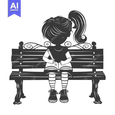 Premium design asset: Silhouette of a girl sitting on a bench writing in a book