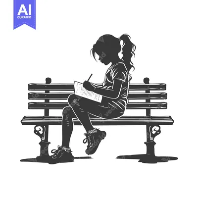 Popular premium asset: Silhouette of a girl sitting on a bench writing in a notebook