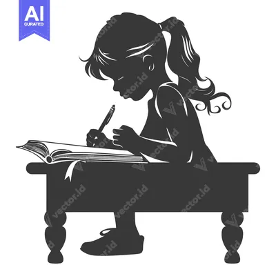 Popular premium asset: Silhouette of a Girl Sitting on a Bench Writing in a Notebook
