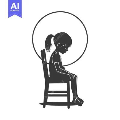 Aset premium populer: Silhouette of a Girl Sitting on a Chair with a Circle Behind Her
