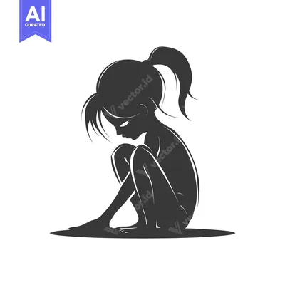Aset desain premium: Silhouette of a girl sitting with her head down