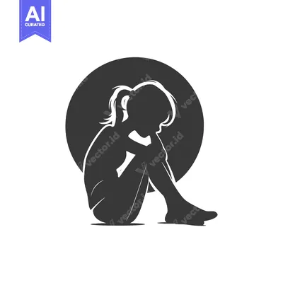 Aset desain premium: Silhouette of a girl sitting with her head down