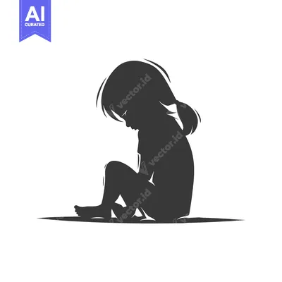 Aset desain premium: Silhouette of a girl sitting with her head down