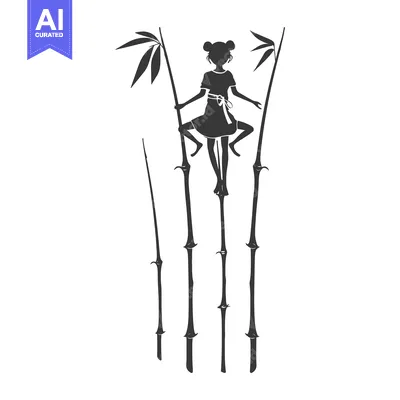 Silhouette of a Girl Standing on Tall Bamboo Shoots