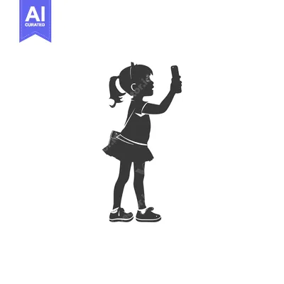 Aset desain premium: Silhouette of a Girl Taking a Picture with a Smartphone