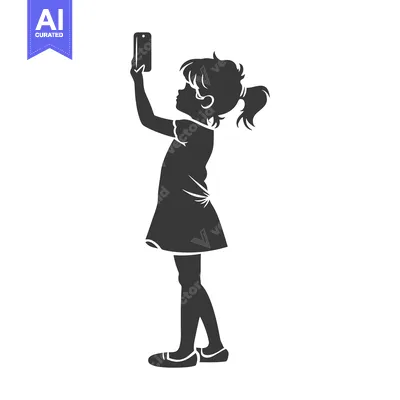 Premium design asset: Silhouette of a girl taking a selfie with a smartphone