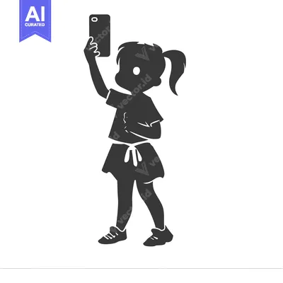 Aset desain premium: Silhouette of a Girl Taking a Selfie with a Smartphone