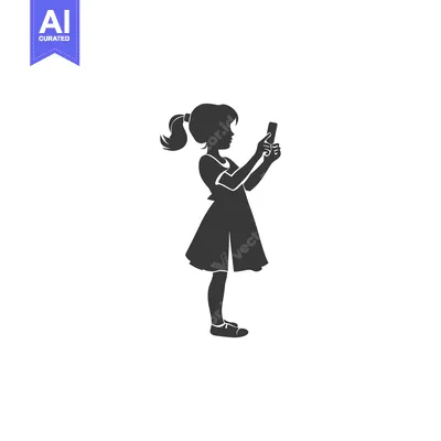 Premium design asset: Silhouette of a Girl Using a Smartphone