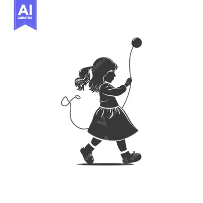 Premium design asset: Silhouette of a Girl Walking and Holding a Ball on a String