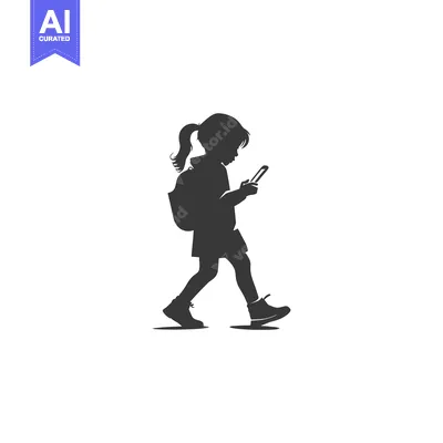 Aset premium populer: Silhouette of a Girl Walking and Using a Smartphone