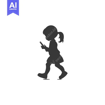 Premium design asset: Silhouette of a Girl Walking and Using a Smartphone